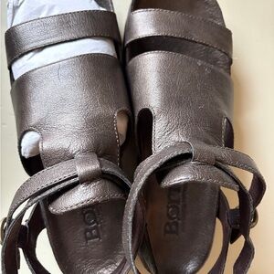 Born Bronze Leather Sandals with Strappy Design and Adjustable Ankle Strap